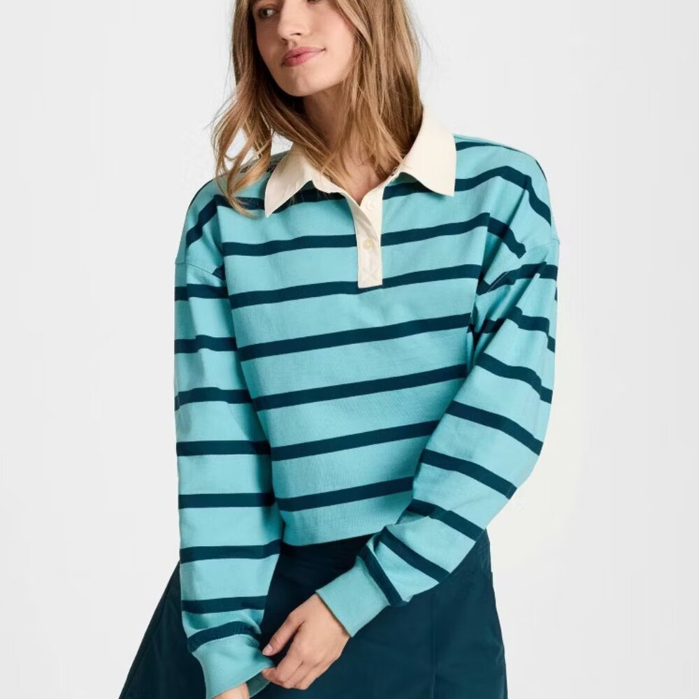 Champion Women's Blue Stripe Long Sleeve Rugby Shirt/NWT/